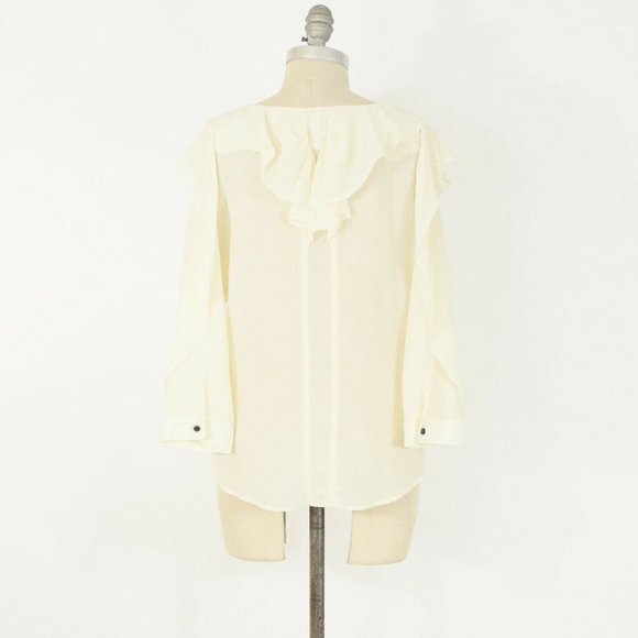 Rebecca Minkoff Ivory Silk Draped Ruffle Blouse - Picture 2 of 7